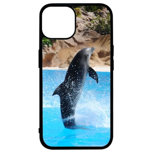 FunKaz Schutzhülle für iPhone 14 Plus – Delfin Sprung Spritzwasser – Schwarz TPU (Induktionskompatibel) von FunKaz