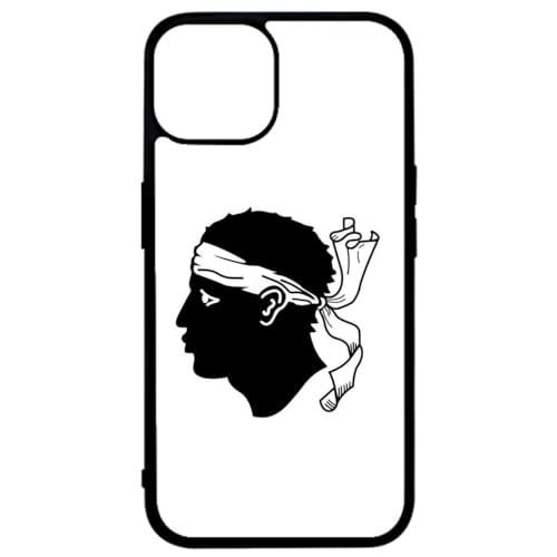 FunKaz Schutzhülle für iPhone 14 Plus – Flagge Korsika Emblem – Korsika-Wappen – Schwarze Schutzhülle aus TPU (geeignet für Induktion) von FunKaz