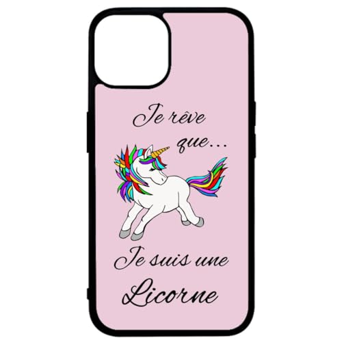 FunKaz Schutzhülle für iPhone 14 Plus – Ich träume que Je suis une Einhorn – Schwarze TPU-Schutzhülle (Induktionskompatibel) von FunKaz