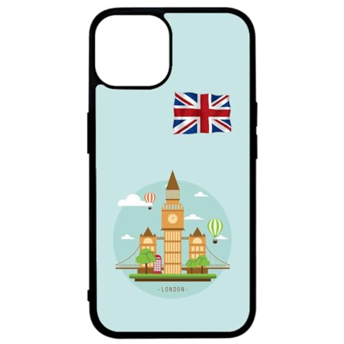 FunKaz Schutzhülle für iPhone 14 Plus – Londoner Sehenswürdigkeiten – Big Ben, TowerBridge – Schwarze TPU-Schutzhülle (kompatibel mit Induktion) von FunKaz