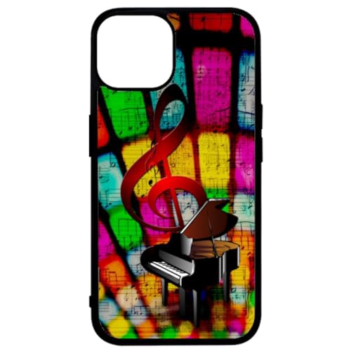 FunKaz Schutzhülle für iPhone 14 Plus – Notenschlüssel Klavier – Musik – schwarze TPU-Schutzhülle (Induktionskompatibel) von FunKaz