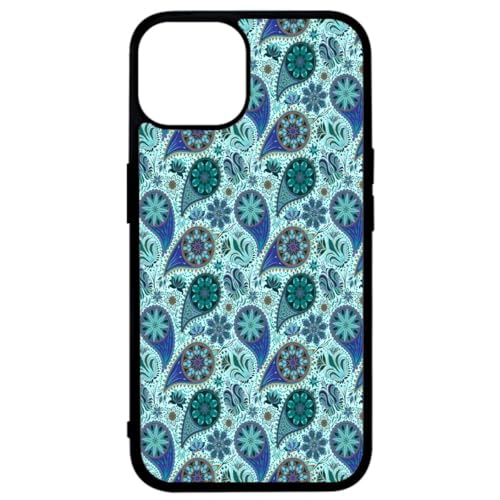 FunKaz Schutzhülle für iPhone 14 Plus – Paisleymuster Blau geometrisch – Schutzhülle Schwarz TPU (Induktionsgeeignet) von FunKaz