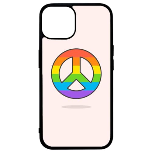 FunKaz Schutzhülle für iPhone 14 Plus – Peace and Love LGBT – Farbe Regenbogen – Schwarze TPU-Schutzhülle (geeignet für Induktion) von FunKaz