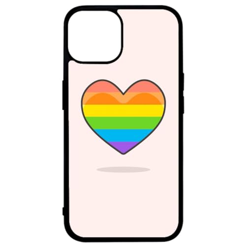 FunKaz Schutzhülle für iPhone 14 Plus – Rainbow Hearth LGBT – Farbe Regenbogen Herz LGBT – Schwarze TPU-Schutzhülle (Induktionskompatibel) von FunKaz