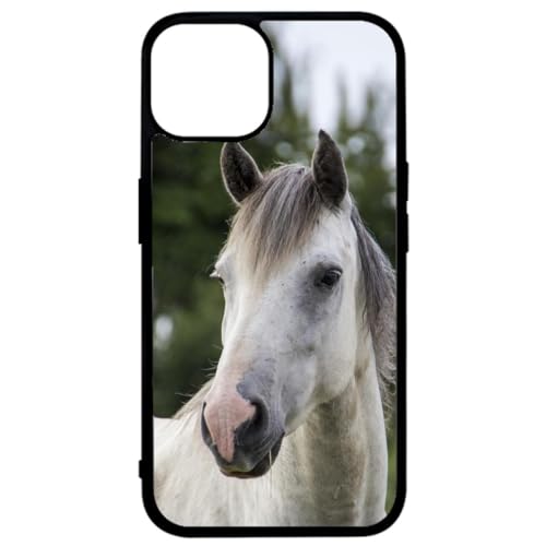 FunKaz Schutzhülle für iPhone 14 Plus – Schutzhülle Pferd weiß – Pferdekopf – schwarze TPU-Schutzhülle (kompatibel mit Induktion) von FunKaz