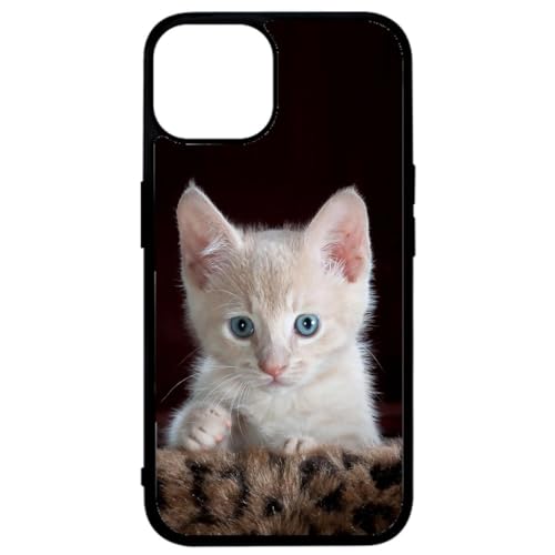 FunKaz Schutzhülle für iPhone 14 Plus – niedliches Katzenbaby – Kätzchen mit blauen Augen – schwarze TPU-Schutzhülle (kompatibel mit Induktion) von FunKaz