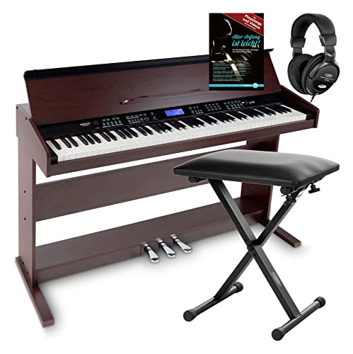 FunKey DP-88 II Digitalpiano Set (88 anschlagsdynamische Tasten, 360 Sounds, 160 Styles, MP3-Player, inkl. Keyboardbank, Kopfhörer und Klavierschule) braun von FunKey