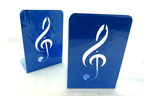 Music Themed Bookend - A Pair of Solid Blue Treble Clef Design Metal Book Stand (2 pieces) von FunMusicOnline