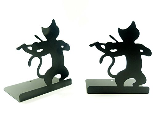 Musik Themed Schwarze Katze spielt Violine Buchstützen Buchständer (2 Stück) von FunMusicOnline