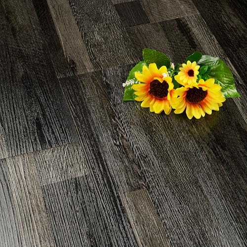 FunStick PVC Bodenbelag Selbstklebend Vinylboden Holzoptik Dunkel Vinyl Fliesen Selbstklebend Bodenfliesen Aufkleber Bad Küche Holzoptik Fliesenaufkleber Boden Schwarz Wohnzimmer 90×15CM 17 Stück von FunStick
