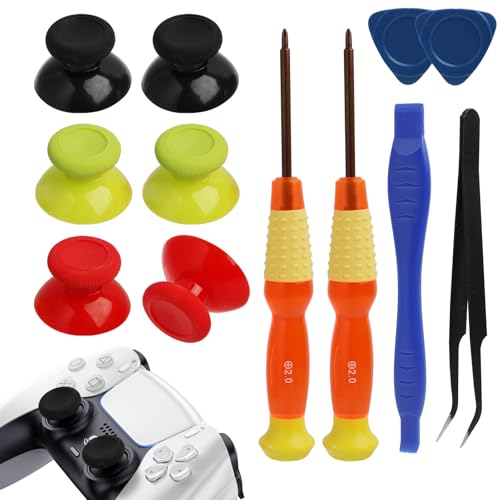 FunWorth PS5 Controller Thumbstick Reparatur Kit, Premium Analogsticks-Ersatz, 6x Joystick-Kappen, Präzisionswerkzeuge & Öffnungshilfe, Joysticks Analogsticks Kompatibel mit Playstation 5 von FunWorth