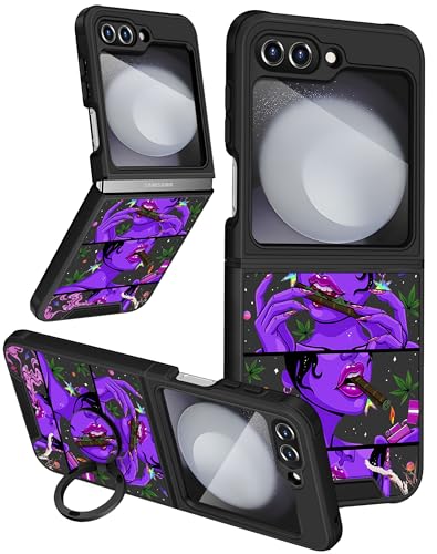 Funermei (2-in-1 Schutzhülle für Samsung Galaxy Z Flip 5, für Frauen und Mädchen, niedliche Teenager, Handyhülle, cooles hübsches, ästhetisches violettes Design mit Ringständer, einzigartiger von Funermei