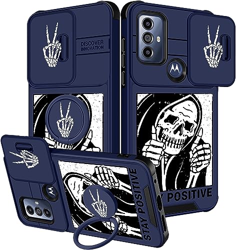 Funermei (2-in-1 für Motorola Moto G Pure Handyhülle/Moto G Power 2022 Handyhülle/Moto G Play 2023 Hülle für Frauen Schädel Skelett Coole Abdeckung Cute Goth Horror Girls Design mit Kamera-Abdeckung + von Funermei