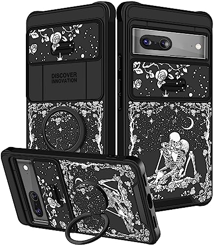 Funermei (2in1 Schutzhülle für Google Pixel 7 für Frauen Mädchen Jungen Handyhülle Totenkopf Mond Stern Blume Skelett Goth Gruseliges Horror Gothic Design mit Kamera-Abdeckung + Ringständer für Google Funermei (2in1 Schutzhülle für Google Pixel 7 für Frauen Mädchen Jungen Handyhülle Totenkopf Mond Stern Blume Skelett Goth Gruseliges Horror Gothic Design mit Kamera-Abdeckung + Ringständer für Google von Funermei