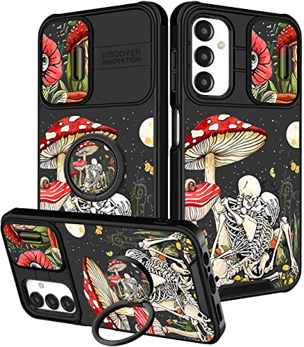 Funermei (2in1 für Samsung A14 5G Hülle für Frauen Niedlich Mädchen Cover Pilz Schädel Skelett Spaß Lustig Girly Kawaii Ästhetisches Cooles Design mit Kamera-Abdeckung und Ringständer für Samsung von Funermei