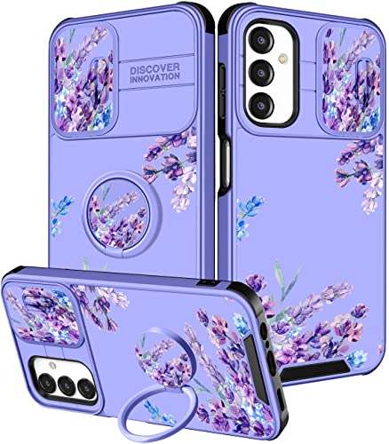 Funermei Schutzhülle für Samsung Galaxy A14 5G (2-in-1-Design) für Samsung A14 5G, Motiv: süße Mädchen, lila Blume, Lavendel, Kawaii, ästhetisches Blumenmuster, Teenager-Design, mit Kamera-Abdeckung von Funermei