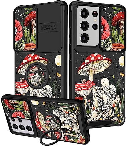 Funermei 2-in-1-Schutzhülle für Samsung Galaxy S21 Ultra für Damen, niedliches Mädchen, Totenkopf, Skelett, Gothic, lustig, gruselig, Horror, Gothic-Design, mit Kamera-Abdeckung und Ringständer für von Funermei