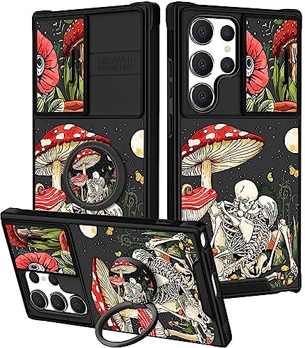 Funermei 2-in-1-Schutzhülle für Samsung Galaxy S22 Ultra für Damen, niedlicher Totenkopf, Mädchen, Skelett, Gothic, lustig, gruselig, Horror, Gothic, mit Kamera-Abdeckung und Ringständer, Funda für von Funermei