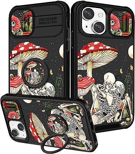 Funermei (2in1 für iPhone 13 Hülle/für iPhone 14 Hülle für Frauen Niedliche Mädchen Schädel Handyhülle Skelett Goth Spaß Gruseliges Horror Gothic Gruseliges Design mit Kamera-Abdeckung + Ringständer von Funermei