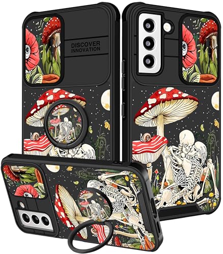 Funermei 2-in-1-Schutzhülle für Samsung Galaxy S21 FE 5G für Damen und Mädchen, niedliches Skelett-Totenkopf-Design, Gothic, lustig, cooles, einzigartiges Design mit Kamera-Abdeckung und Ringständer, von Funermei
