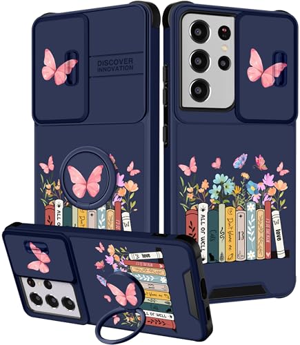 Funermei 2-in-1-Schutzhülle für Samsung Galaxy S21 Ultra für Damen und Mädchen, niedliches Schmetterlings-Design, niedliches Kawaii-Design, mit Kameraabdeckung und Ringständer für S21 Ultra Funermei 2-in-1-Schutzhülle für Samsung Galaxy S21 Ultra für Damen und Mädchen, niedliches Schmetterlings-Design, niedliches Kawaii-Design, mit Kameraabdeckung und Ringständer für S21 Ultra von Funermei