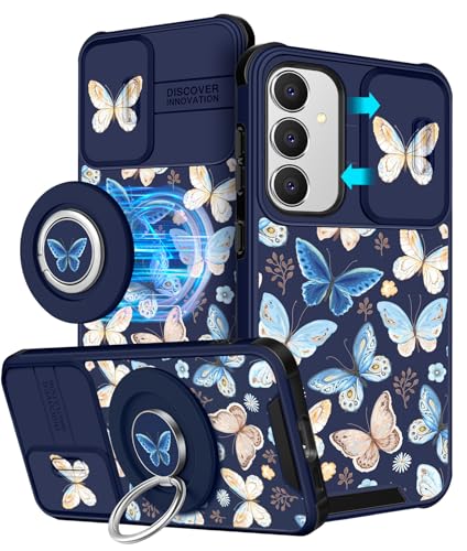 Funermei 2-in-1-Schutzhülle für Samsung Galaxy S24 Plus, niedliches Mädchen, ästhetischer Schmetterling, einzigartiges Design, Kamera-Abdeckung, kompatibel mit MagSafe-Ringhalter, Ständer, Funda für von Funermei