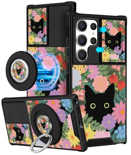Funermei 2-in-1-Schutzhülle für Samsung Galaxy S24 Ultra, niedliches Mädchen, ästhetische Blume, Katze, einzigartiges Design, Kamera-Abdeckung, kompatibel mit MagSafe-Ringhalter, Ständer, Funda für Funermei 2-in-1-Schutzhülle für Samsung Galaxy S24 Ultra, niedliches Mädchen, ästhetische Blume, Katze, einzigartiges Design, Kamera-Abdeckung, kompatibel mit MagSafe-Ringhalter, Ständer, Funda für von Funermei