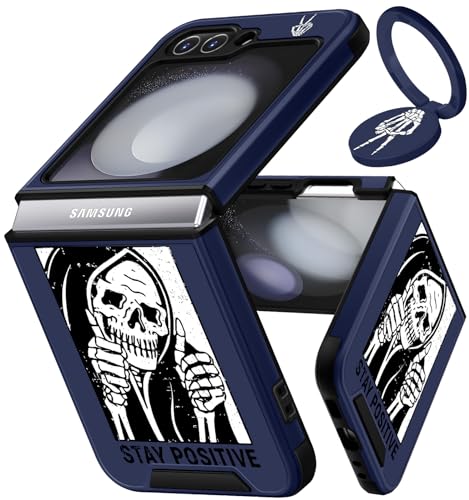 Funermei 2-in-1-Schutzhülle für Samsung Galaxy Z Flip 5, Totenkopf für Damen, niedlich, für Kinder, Jungen, lustig, cooles Skelett-Design, Gothic-Design mit Ringständer, einzigartige Teens Funda für von Funermei