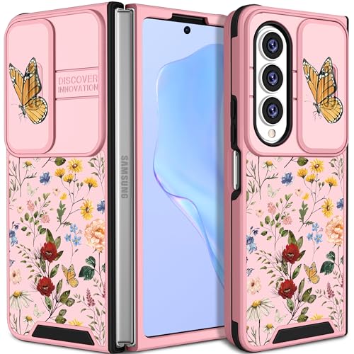 Funermei 2-in-1-Schutzhülle für Samsung Galaxy Z Fold 4 für Damen und Mädchen, Blumen, hübsches ästhetisches Blumenmuster, Teenager-Design mit Ringständer, luxuriöse Funda für Samsung Z Fold 4 Hüllen von Funermei