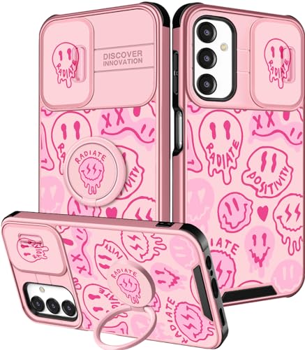 Funermei Schutzhülle für Samsung Galaxy A14 5G (2-in-1) für Damen, süßes Smiley-Gesicht, lustig, Kawaii, ästhetisch, cooles Design, mit Kamera-Abdeckung und Ring-Ständer, für Samsung Galaxy A14 5G von Funermei