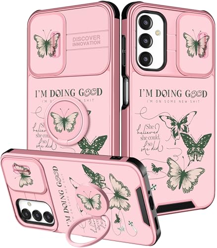Funermei Schutzhülle für Samsung Galaxy A16 5G – Frauen und Mädchen, niedlich, hübsch, ästhetisch, grüner Schmetterling, einzigartiges Design mit Kamera-Abdeckung und Ringständer, Funda für Samsung von Funermei