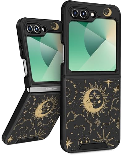 Funermei Schutzhülle für Samsung Galaxy Z Flip 6 – Frauen und Mädchen, niedlich, hübsch, ästhetisch, Sterne, Sonne, Mond, einzigartiges Design mit Kamera-Abdeckung, Funda für Samsung Flip 6 von Funermei