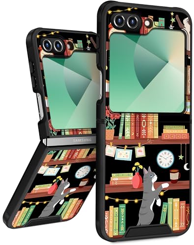 Funermei Schutzhülle für Samsung Galaxy Z Flip 6 – Frauen und Mädchen, niedlich, hübsch, ästhetisch, einzigartiges Katzen-Bücherregal-Design mit Kamera-Abdeckung, Funda für Samsung Flip 6 Hülle Funermei Schutzhülle für Samsung Galaxy Z Flip 6 – Frauen und Mädchen, niedlich, hübsch, ästhetisch, einzigartiges Katzen-Bücherregal-Design mit Kamera-Abdeckung, Funda für Samsung Flip 6 Hülle von Funermei
