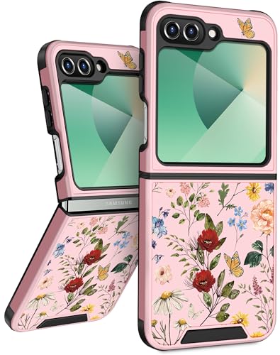 Funermei Schutzhülle für Samsung Galaxy Z Flip 6 – niedliche Handyhülle für Damen und Mädchen, hübsches ästhetisches Blumenmuster, einzigartiges Design mit Kamera-Abdeckung, Funda für Samsung Flip 6 von Funermei