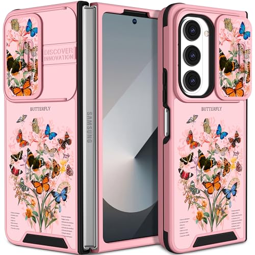 Funermei Schutzhülle für Samsung Galaxy Z Fold 6 – Frauen und Mädchen, niedlich, hübsch, ästhetisch, Blumenmuster, Schmetterling, einzigartiges Design mit Kamera-Abdeckung, Funda für Samsung Fold 6 von Funermei