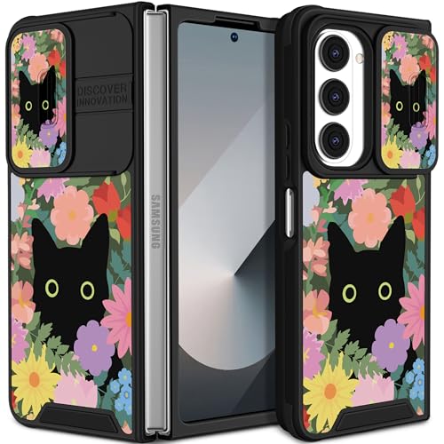 Funermei Schutzhülle für Samsung Galaxy Z Fold 6 – Frauen und Mädchen, niedlich, hübsch, ästhetisch, Katze, Blume, einzigartiges Design mit Kamera-Abdeckung, Funda für Samsung Fold 6 Hülle von Funermei
