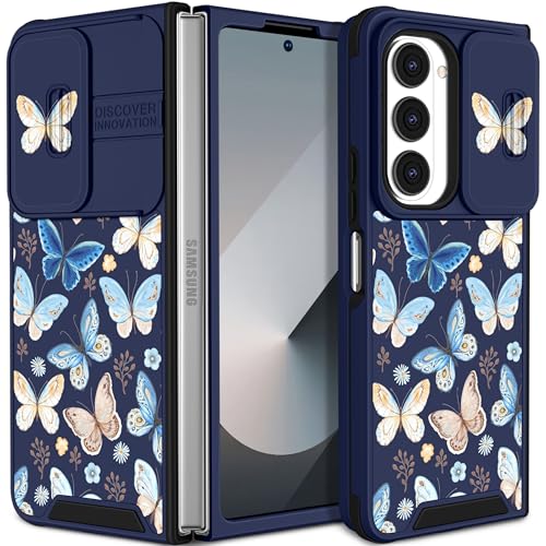 Funermei Schutzhülle für Samsung Galaxy Z Fold 6 – Frauen und Mädchen, niedlich, hübsch, ästhetisch, blauer Schmetterling, einzigartiges Design mit Kamera-Abdeckung, Funda für Samsung Fold 6 Hülle Funermei Schutzhülle für Samsung Galaxy Z Fold 6 – Frauen und Mädchen, niedlich, hübsch, ästhetisch, blauer Schmetterling, einzigartiges Design mit Kamera-Abdeckung, Funda für Samsung Fold 6 Hülle von Funermei