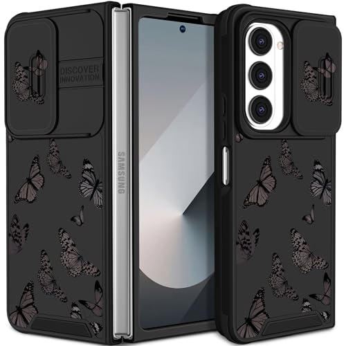 Funermei Schutzhülle für Samsung Galaxy Z Fold 6 – Frauen und Mädchen, niedlich, hübsch, ästhetisch, schwarzer Schmetterling, einzigartiges Design mit Kamera-Abdeckung, Funda für Samsung Fold 6 Hülle von Funermei