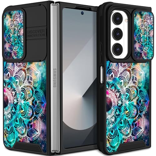 Funermei Schutzhülle für Samsung Galaxy Z Fold 6 – Frauen und Mädchen, niedliche Handyhülle, hübsch, ästhetisch, Blume, Blau, einzigartiges Design mit Kamera-Abdeckung, Funda für Samsung Fold 6 Hülle von Funermei