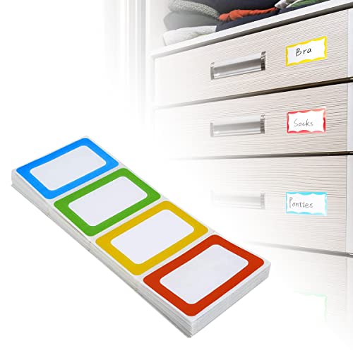 Namensschild Aufkleber 200 Stücke Namen Etiketten Sticker Selbstklebende Bunte Grenz Name Tag Stickers für Schule, Büro, Parteien, Küche, Kinder Kleidung - 89 x 57mm, 4 Farben (Boxed) von FungLam