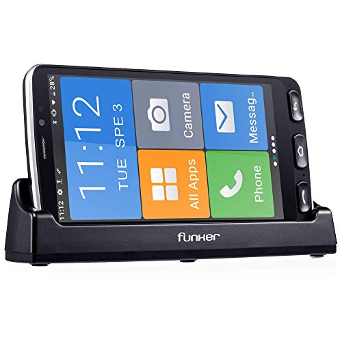 Funker E500 Plus - 4G Smartphone Handy - Whatsapp für Senioren, 2GB RAM -16GB ROM (erweiterbar), SOS Taste, Ladestation, XXL Icons, 5,5 Zoll Bildschirm, Android 10 (Schwarz) von Funker