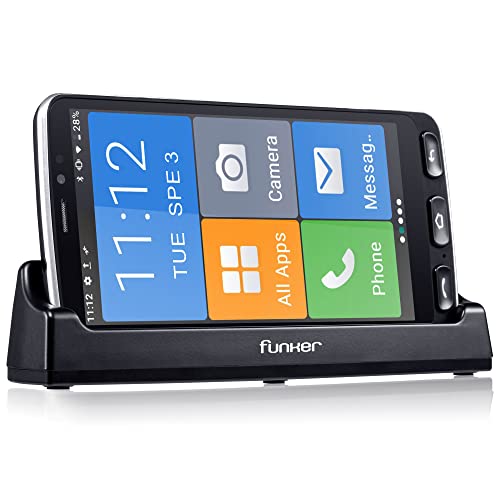 Funker E500i Easy SMART Smartphone 4G mit Whatsapp für Senioren, SOS-Taste, physische Tasten für einfachere Bedienung, Ladestation, XXL-Symbole, 5,5" HD-Zoll-Display, Schwarz von Funker