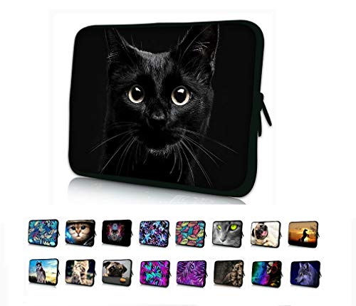 Funky Planet 10" Zoll Laptop Tasche Tasche Schutzhülle Tasche Wasserabweisendes Neopren Notebook Tasche Tablet Aktentasche Multi-Color Bags Cases (Black Cat) von Funky Planet