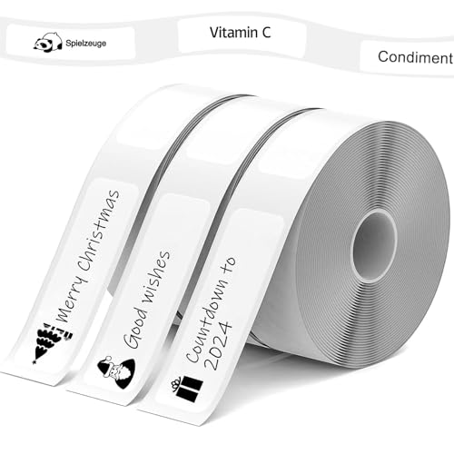 Funmo Weiß Kompatibel Etikettenband 2 Rollen,Thermo Etikettenband,Mini Label auf Größe Zuschneidbar,Selbstklebende Etikettenband für Zuhause und Büro L1/Q1/M1 Etikettendrucker(16mm*4m) von Funmo