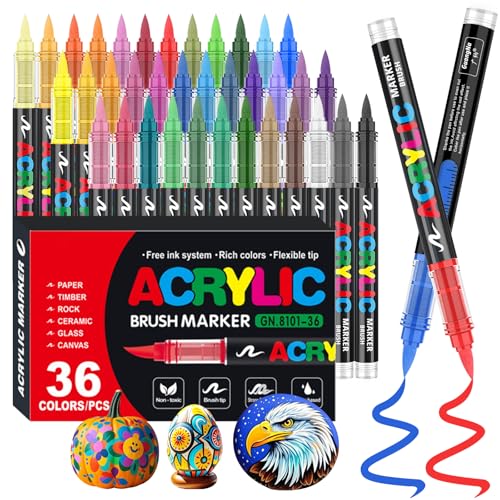 Funnasting 36 Farben Acrylstifte, Weiche Pinselspitze Acrylmarker, Acrylstifte Set für Steine Wasserfest, Färbung, Glas, Stoff, Ei und DIY-Handwerk Funnasting 36 Farben Acrylstifte, Weiche Pinselspitze Acrylmarker, Acrylstifte Set für Steine Wasserfest, Färbung, Glas, Stoff, Ei und DIY-Handwerk von Funnasting