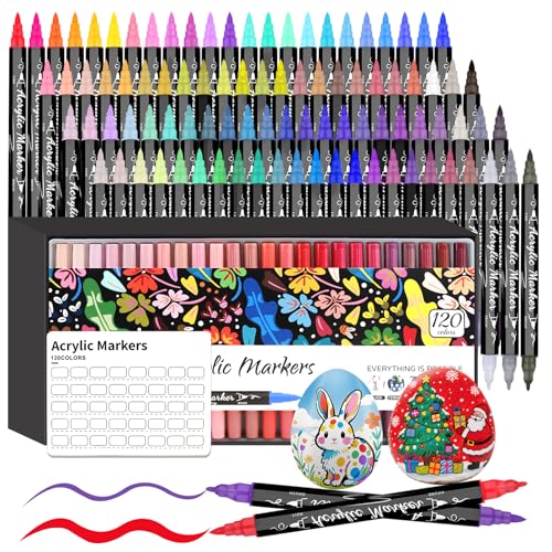 Funnasting Acrylstifte, 120 Farben Doppelspitze Acrylmarker, Acrylstifte Set mit Fein- und Pinselspitze für Glas-, Stoff-, Keramik-, Eier- und Felsmalerei Funnasting Acrylstifte, 120 Farben Doppelspitze Acrylmarker, Acrylstifte Set mit Fein- und Pinselspitze für Glas-, Stoff-, Keramik-, Eier- und Felsmalerei von Funnasting