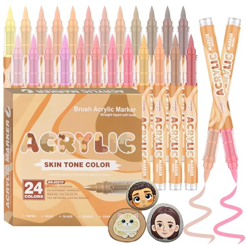 Funnasting Hauttöne Acrylstifte Set, 24 Farben Acrylstifte für Steine Wasserfest, Weiche Pinselspitze Acrylfarben Set Stifte für Steine Bemalen, Holz, Ausmalbücher, Glas, Metall, DIY-Bastelbedarf Funnasting Hauttöne Acrylstifte Set, 24 Farben Acrylstifte für Steine Wasserfest, Weiche Pinselspitze Acrylfarben Set Stifte für Steine Bemalen, Holz, Ausmalbücher, Glas, Metall, DIY-Bastelbedarf von Funnasting