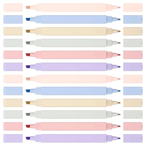 Funngy Textmarker Pastell,12 PCS Textmarker Set Aesthetic No-Bleed Bible Highlighter Ästhetische Textmarker mit weicher Keilspitze für Journal, Bibel, Büro, Schulbedarf von Funngy