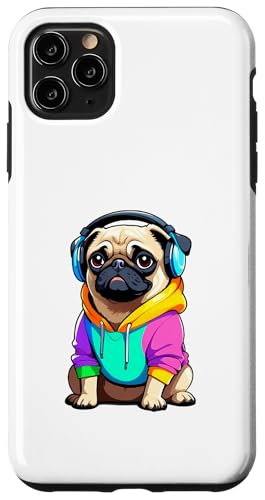 Comic-Mops mit Kopfhörern im bunten Look Hülle für iPhone 11 Pro Max von Funny Animals of the World - Dog