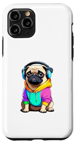 Comic-Mops mit Kopfhörern im bunten Look Hülle für iPhone 11 Pro von Funny Animals of the World - Dog